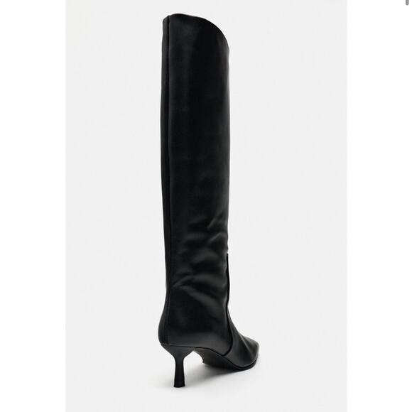 Zara Black HEELED LEATHER KNEE HIGH BOOTS Size 8 - Picture 4 of 7